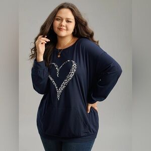 Bloomchic Leopard & Heart Print Crew Neck Sweatshirt Plus Size 22-24 3X